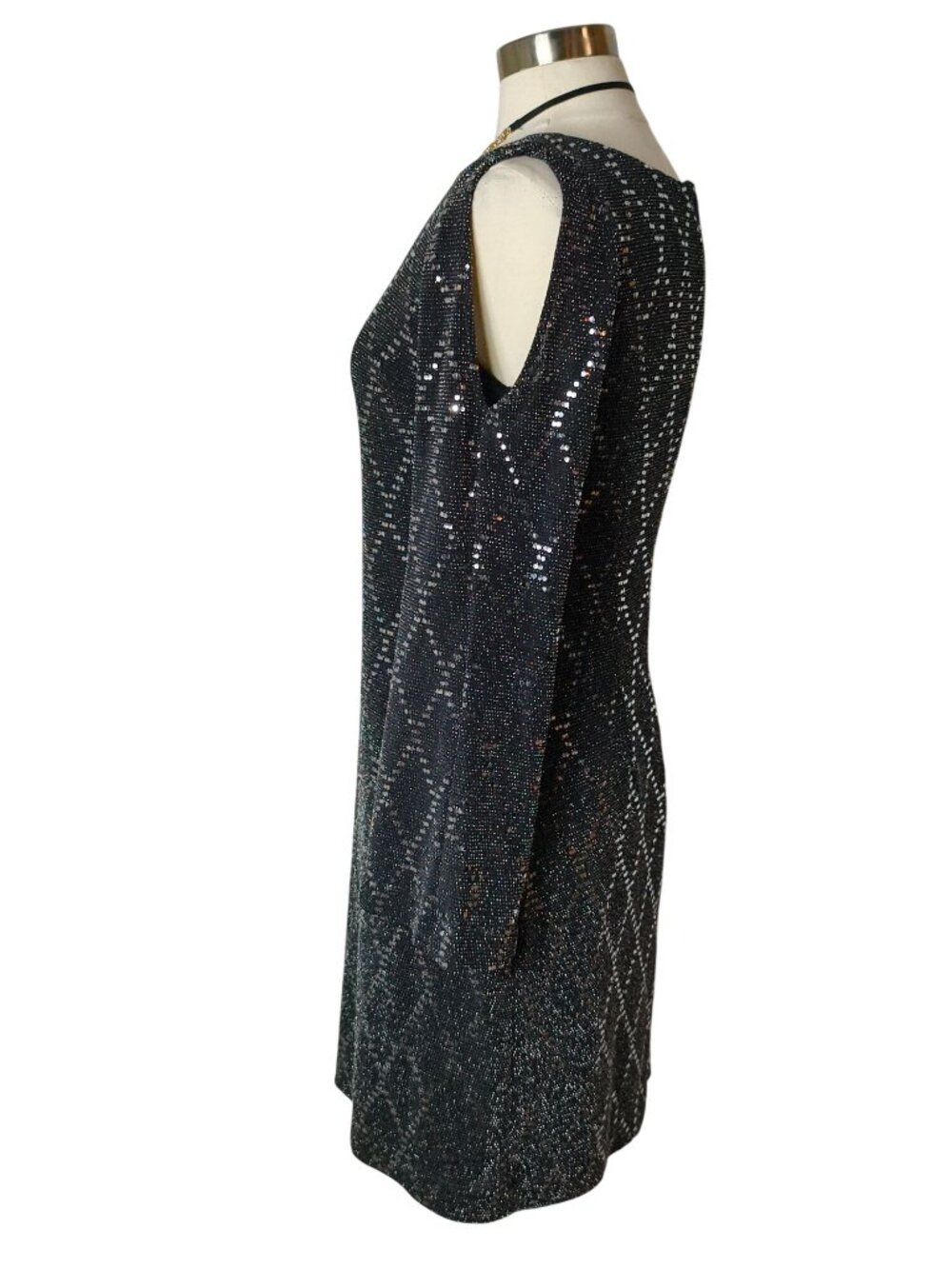 Jessica Howard Cold Shoulder Mini Dress 10 Black Silver Sequin Cocktail Party - Picture 2 of 9